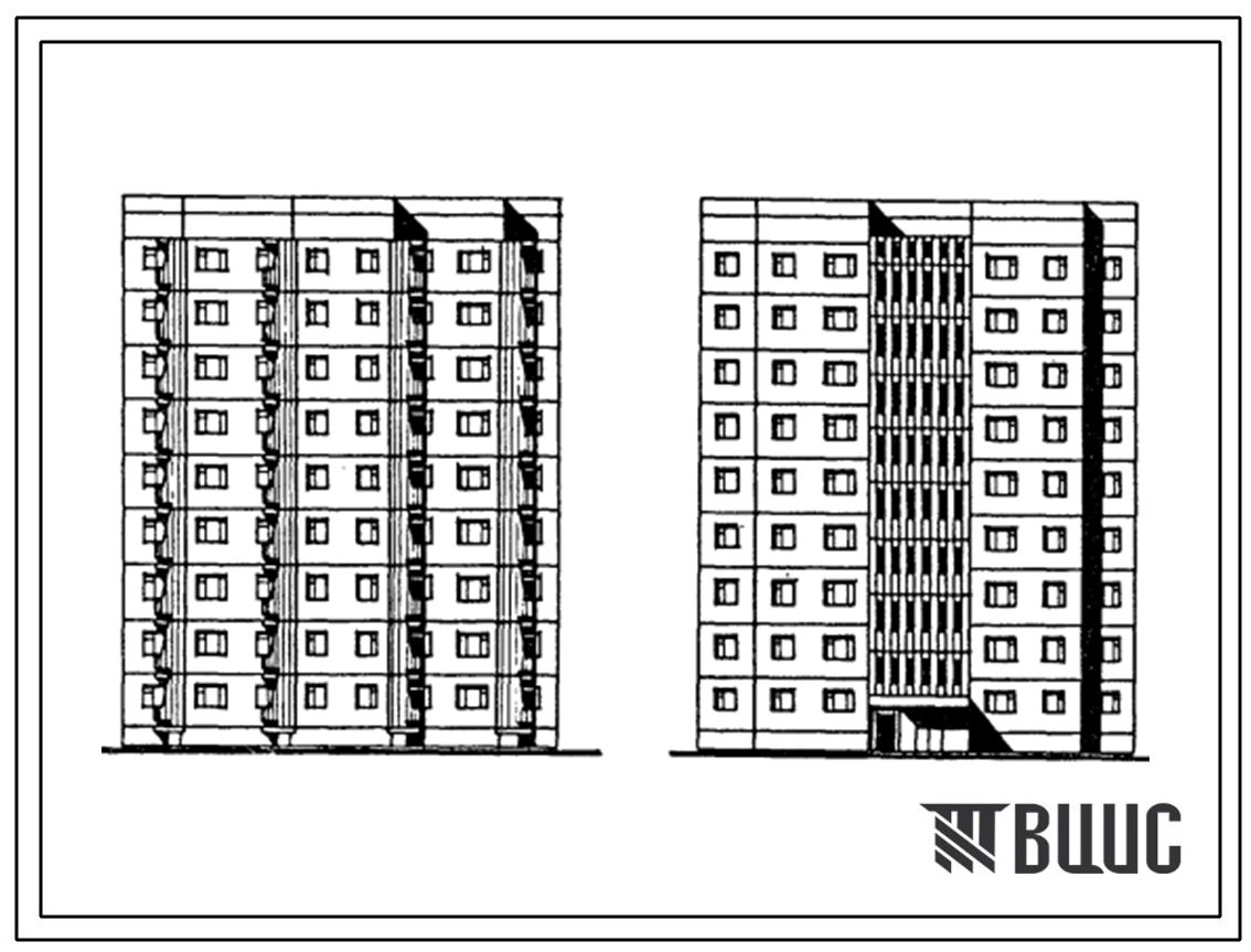 Типовой проект 93-043.85 Блок-секция рядовая 9-этажная 36-квартирная. Для строительства во 2А климатическом подрайоне (Мурманская область).