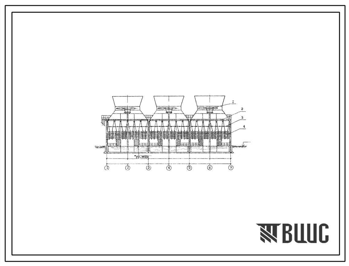Типовой проект  901-6-93с.86 Градирня трехсекционная с вентиляторами 2ВГ70 капельная с секиями площадью 192 кв.м со стальным каркасом