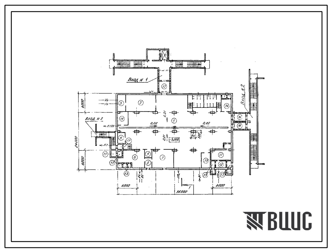 Типовой проект А-II,III,IV-1200-431.89 Склад материалов и оборудования отдельно стоящий заглубленный. Стены   монолитные   железобетонные   (для водонасыщенных грунтов). Режимы вентиляции I, II и III. Площадь основных помещений 581,0 м2