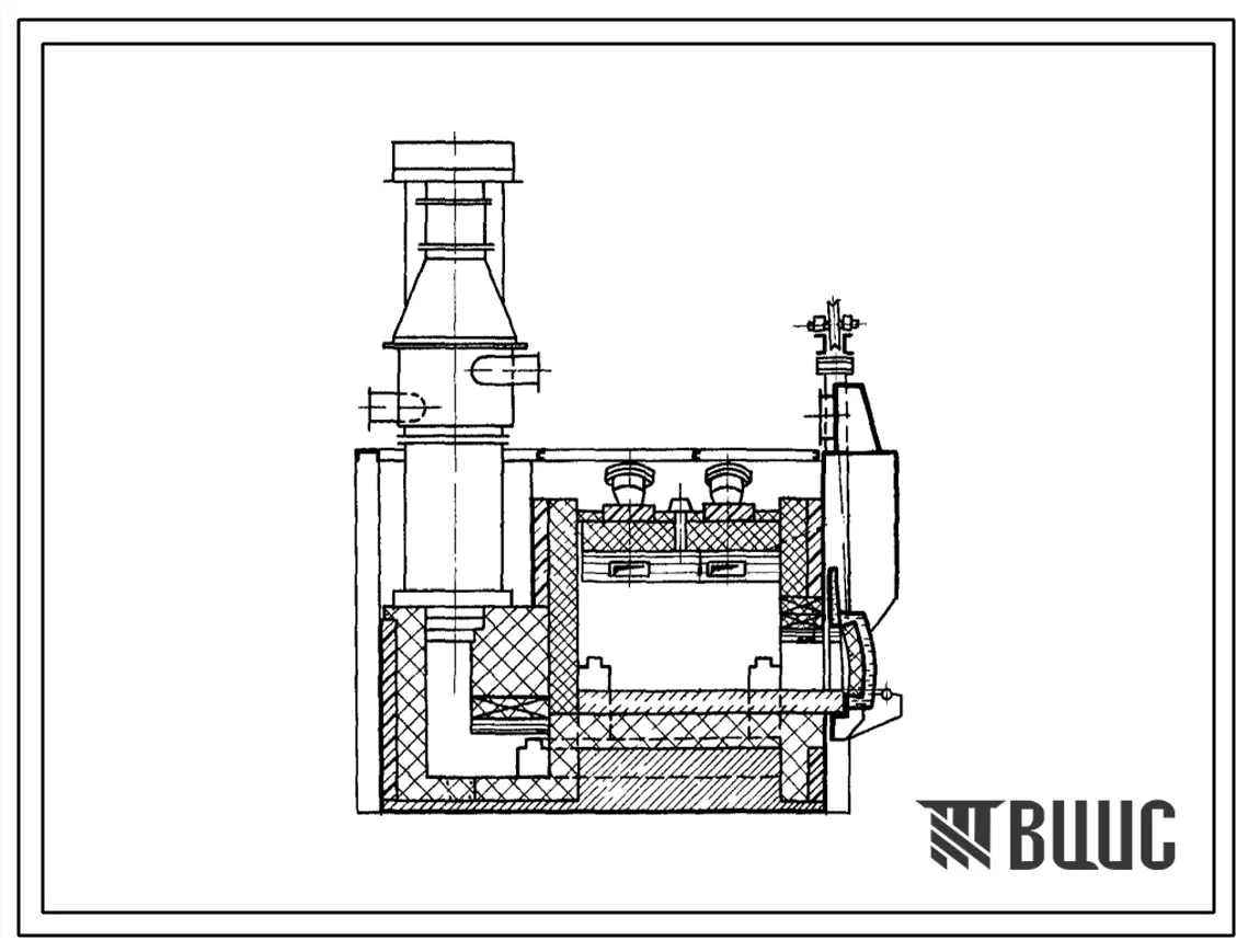 Типовой проект 406-9-144 Печь нагревательная камерная размерами пода 2,09х1,62 м на газе среднего давления с отводом дыма в боров.
