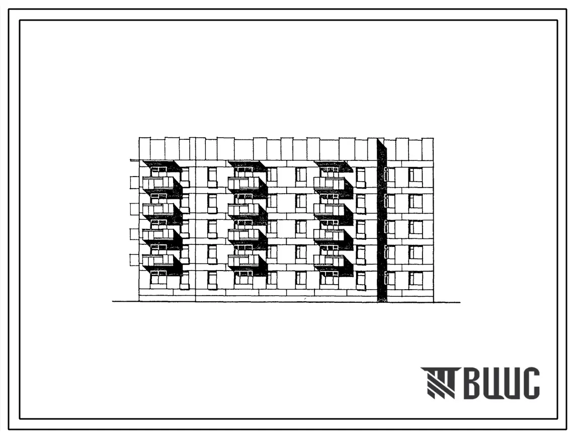 Типовой проект 174-07с.85 Блок-секция 5-этажная 2-секционная 35-квартирная торцовая 1А.1А.1Б.2Б-1Б.2Б.3А