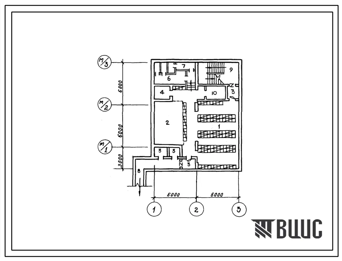 Типовой проект А-II,III,IV-150(414-1-29.86) Помещения учебных классов в подвале административно-бытового корпуса хлебзавода с цехом кондитерских изделий, (убежище на 150 человек, размеры убежища 15м на 12м, режимы вентиляции 1,2).