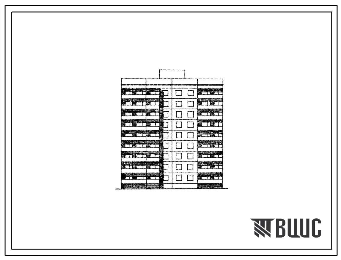 Типовой проект 96-051/1 Блок-секция 9-этажная 36-квартирная рядовая с торцевыми окончаниями (правая). Для строительства во 2В климатическом подрайоне г.Ворошиловграда с обычными геологическими условиями (с конструктивным вариантом строительства на подраба