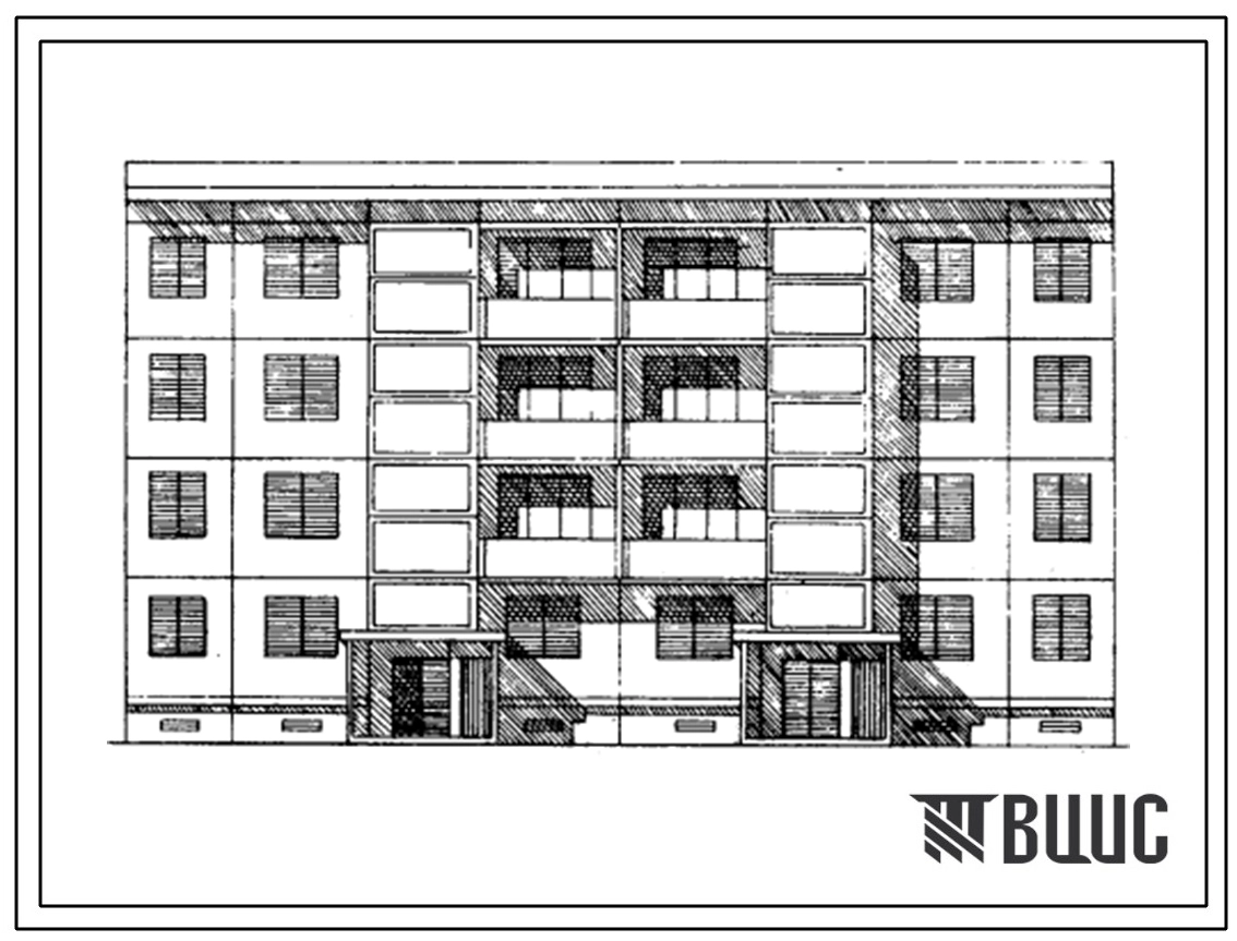 Типовой проект 76-053сп/1 4-этажная 16-квартирная рядовая с торцевым окончанием блок-секция 3Б.2Б-2Б.3Б