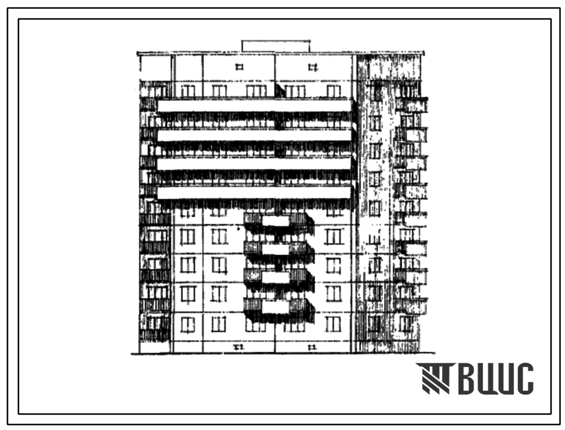 Типовой проект 108-044/1 Блок-секция девятиэтажная угловая правая на 36 квартир (однокомнатных 1Б-9, двухкомнатных 2Б-18, трехкомнатных 3Б-9) . Для строительства в 1В,2Б,2В, 2Г, 3А климатических подрайонах.