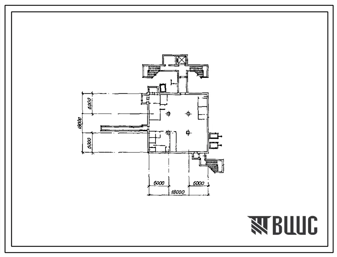 Типовой проект A-II,III,IV-450-419.88 Склад материалов в подвале многоэтажного корпуса в водонасыщенных грунтах  (убежище на 450 человек, размеры убежища 18м на 18м, режимы вентиляции убежища 1,2)