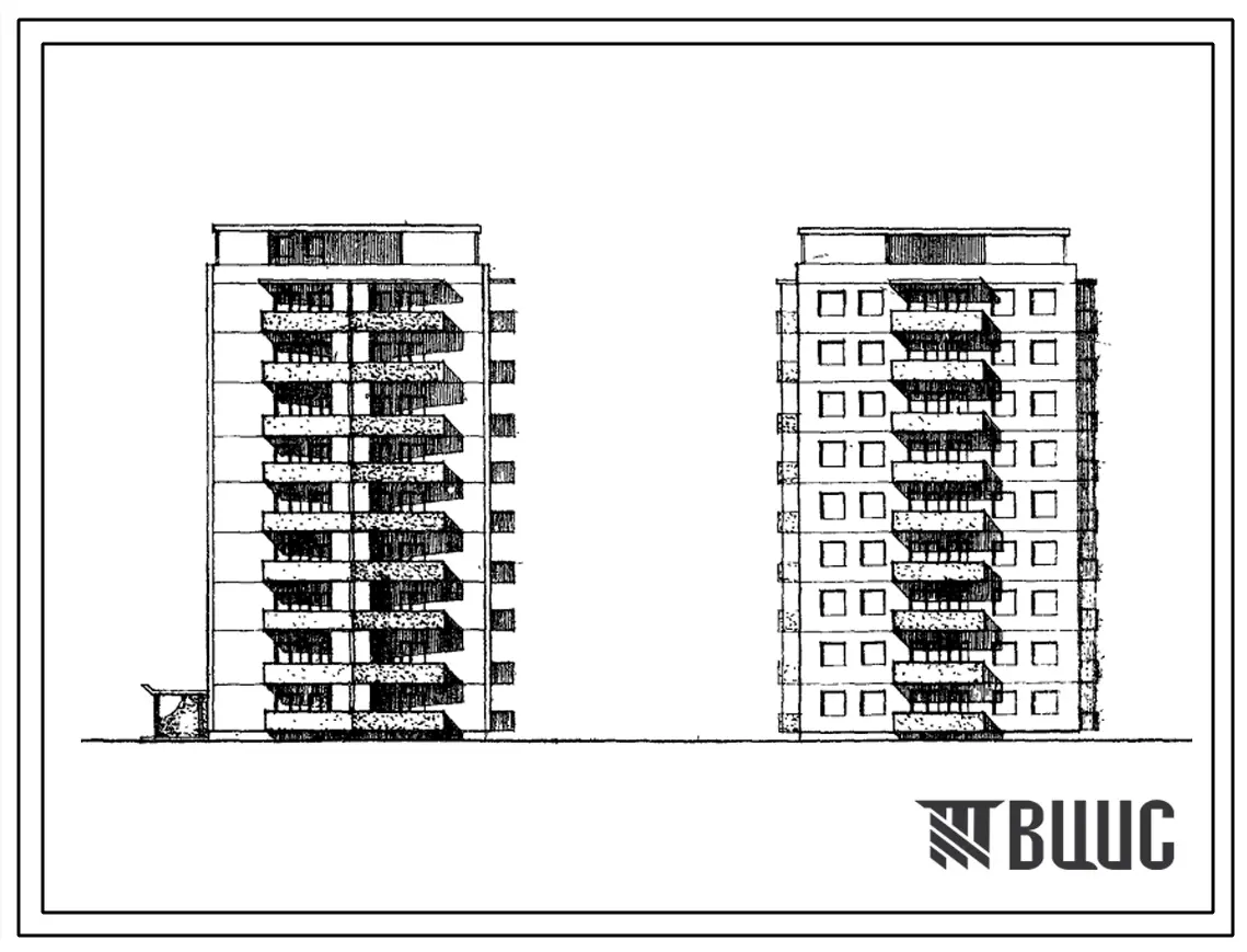 Типовой проект 112-106-9с 9-этажный односекционный каркасно-панельный жилой дом на 45 квартир (однокомнатных 1А-9, двухкомнатных 2Б-28, трехкомнатных 3Б-8). Для строительства в 3 климатическом районе Киргизской ССР сейсмичностью 9 баллов