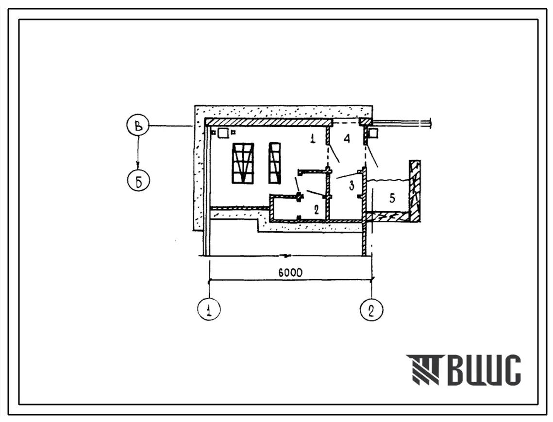 Типовой проект П-4-15(816-1-42.83) Хозяйственно-бытовые помещения 1 этажа мастерской для пункта технического обслуживания на 100 хлопко-куракоуборочных машин и тракторов, (убежище на 15 человек, режимы вентиляции 1,2,3).