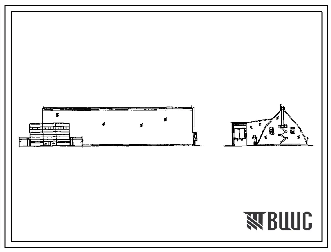 Типовой проект 705-1-239.92 Склад прирельсовый минеральных удобрений вместимостью 5 тыс. т из деревоклееных конструкций с приемным устройством из бункеров БП-3,0М на повышенном пути с продольным вводом. Размеры здания - 24x67,5 м. Расчетная температура: -