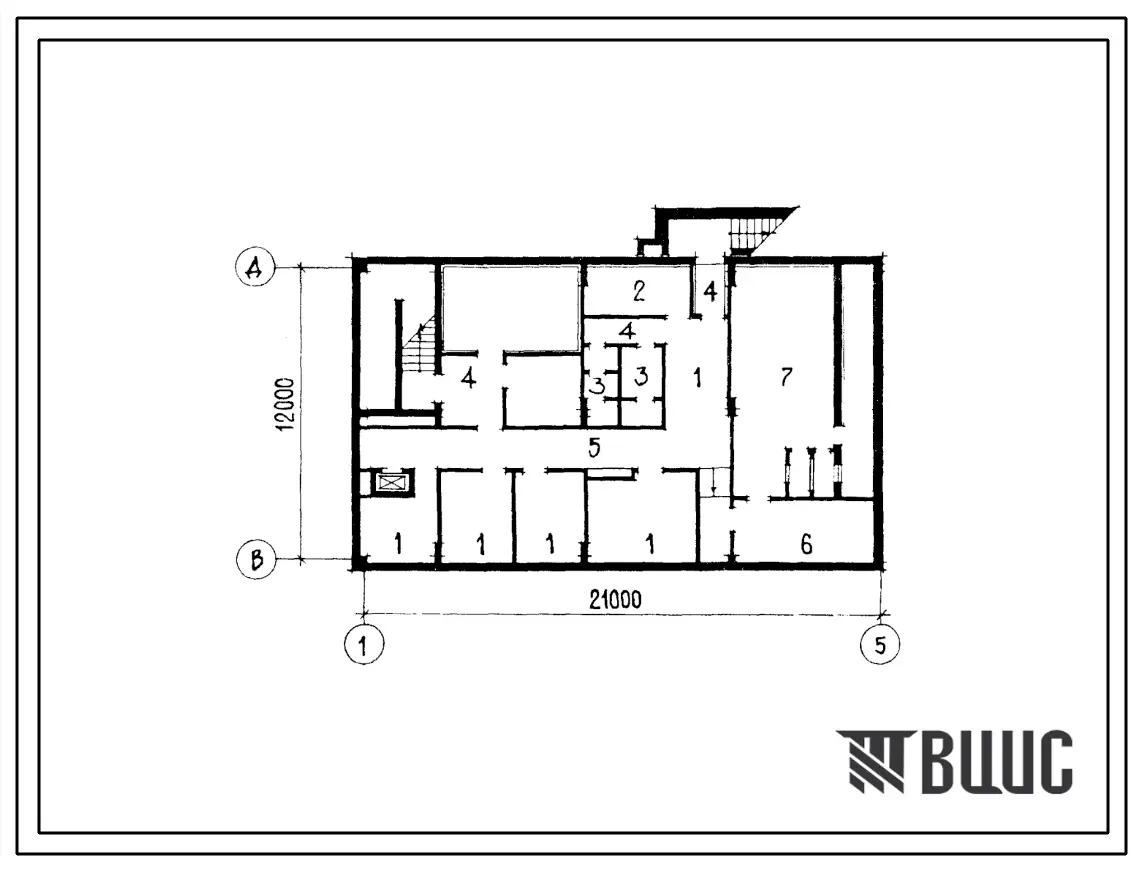 Типовой проект Б-3-100(252-5-25) Хозяйственно-бытовые помещения в подвале главного корпуса городской санитарно-эпидемиологической станции на 600 тыс.жителей, (убежище на 100 человек, размеры убежища 21м на 12м, режимы вентиляции 1,2).