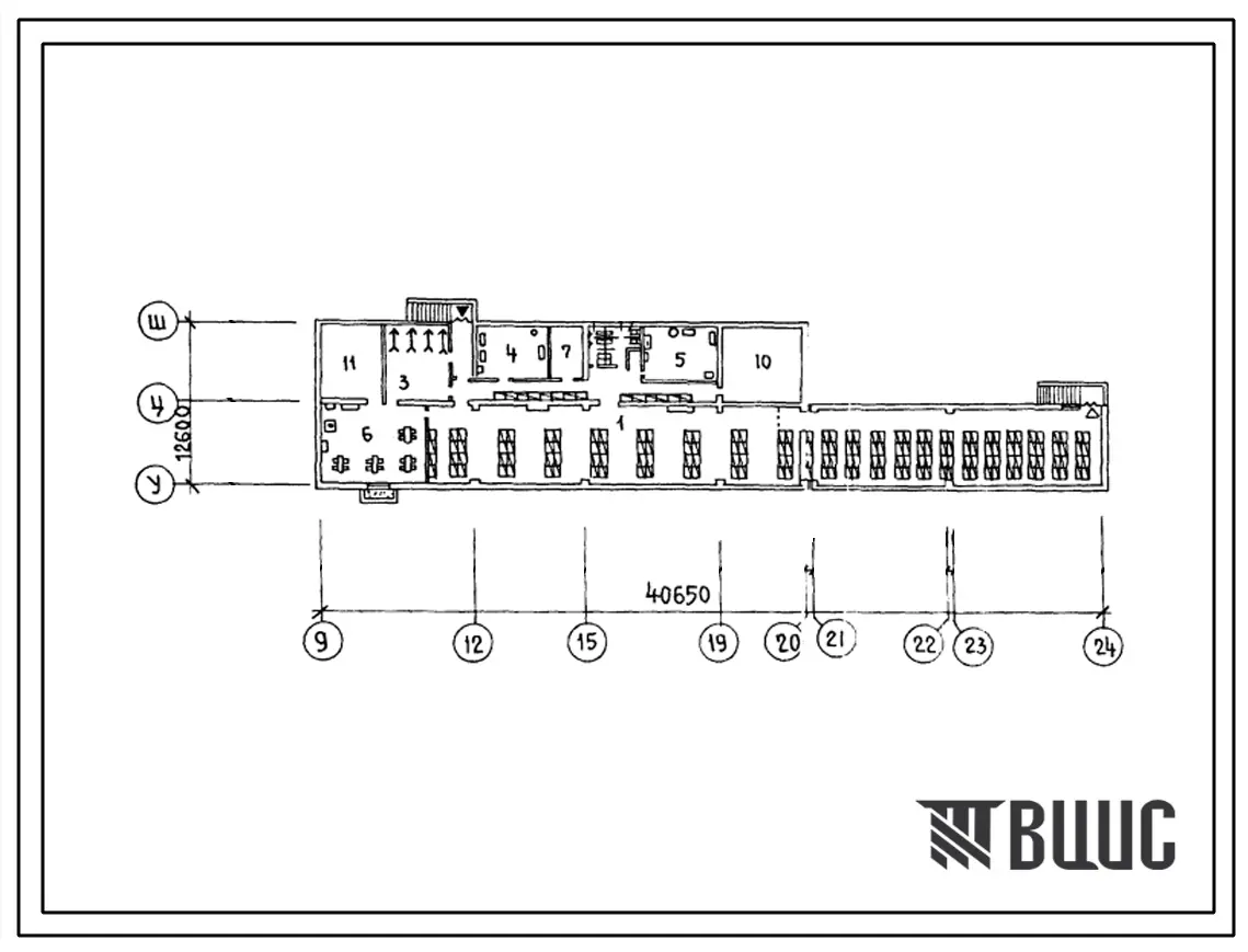 Типовой проект П-4-465(224-1-561.2сп.13.87) Помещения тира в подвале средней школы на 11 классов (422 учащихся), (убежище на 465 человек, размеры убежища 12,6м на 4,065м, режимы вентиляции 1,2).
