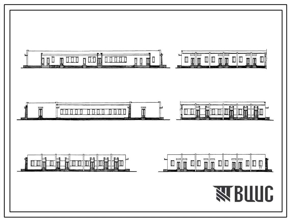 Типовой проект 254-1-109с Инфекционный корпус многопрофильной больницы на 240 коек с поликлиникой на 500 посещений в смену. Сейсмичность 7, 8 баллов. Здание одноэтажное. Стены из кирпича.