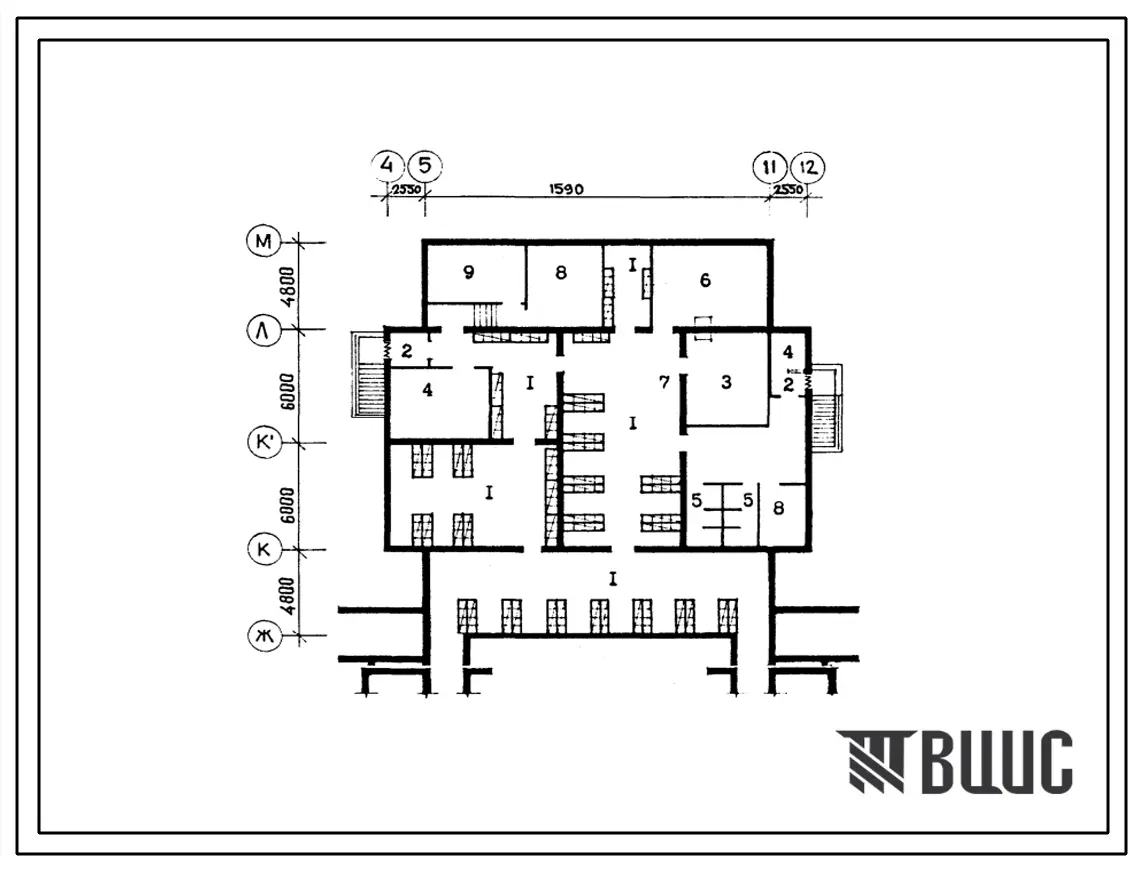 Типовой проект П-3(4)-230(215-1-310.85) Хозяйственно-бытовые помещения в техподполье детского яслей-сада на 190 мест, (убежище на 230 человек, размеры убежища 21,6м на 21м, режимы вентиляции 1,2,3).