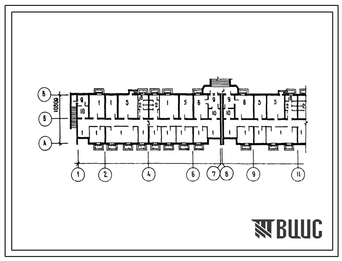 Типовой проект П-3-750(113-87-70 2 87) Помещения общественного назначения, размещаемые в подвале 5 этажного шестисекционного дома на 89 квартир, (убежище на 750 человек, размеры убежища 103,84м на 10,8м, режимы вентиляции 1,2).