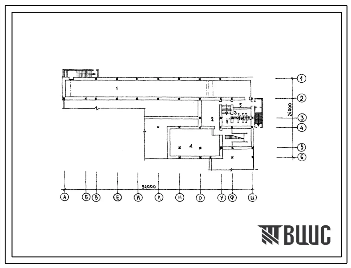 Типовой проект Б-1-520-76.165(222-1-278) Вариант двойного использования тира средней общеобразовательной школы на 40 классов, (убежище на 520 человек, размеры убежища 54м на 24м, режимы вентиляции 1,2).