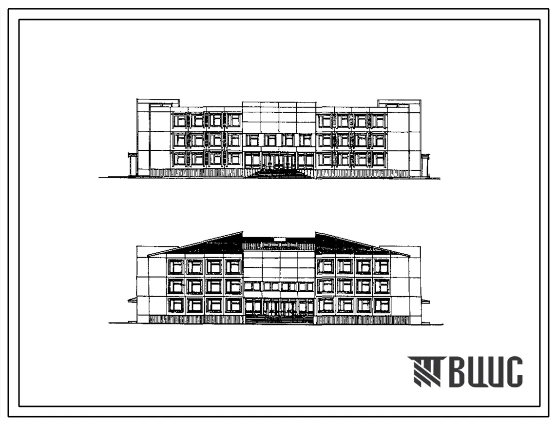 Типовой проект 221-1-524.86 Средняя школа на 11 классов (264 учащихся). Здание  двух-, трехэтажное. Стены из  легкобетонных панелей.