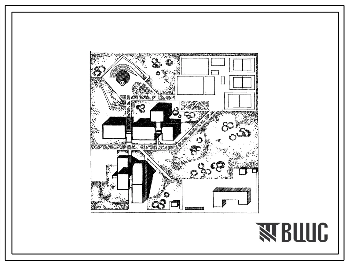 Типовой проект 244-04-40с Туристская база на 348 мест с расширением на летний период до 548 мест, для строительства в 3Б, 3В, 4Б, 4В климатических подрайонах сейсмичностью 7 и 8 баллов (Генплан)