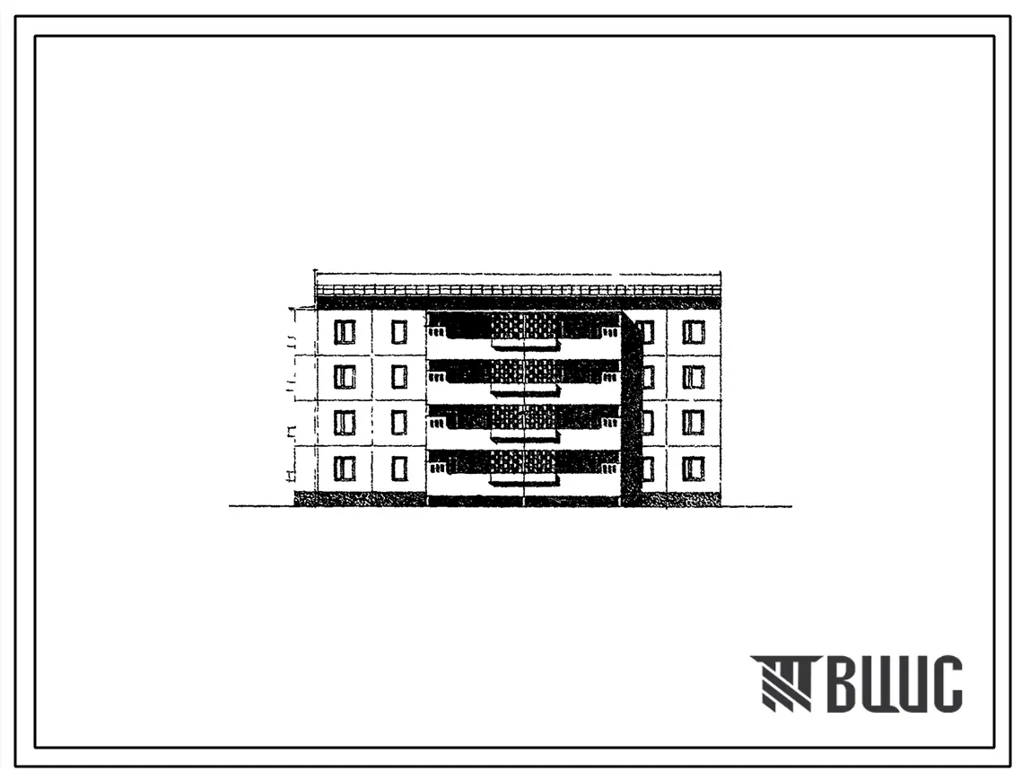 Типовой проект 76-079сп/1.2 Блок-секция четырехэтажная 20-квартирная торцовая левая 1Б.1Б.2Б.-2Б.3Б. (с шагами поперечных стен 3,0 и 3,6 м).