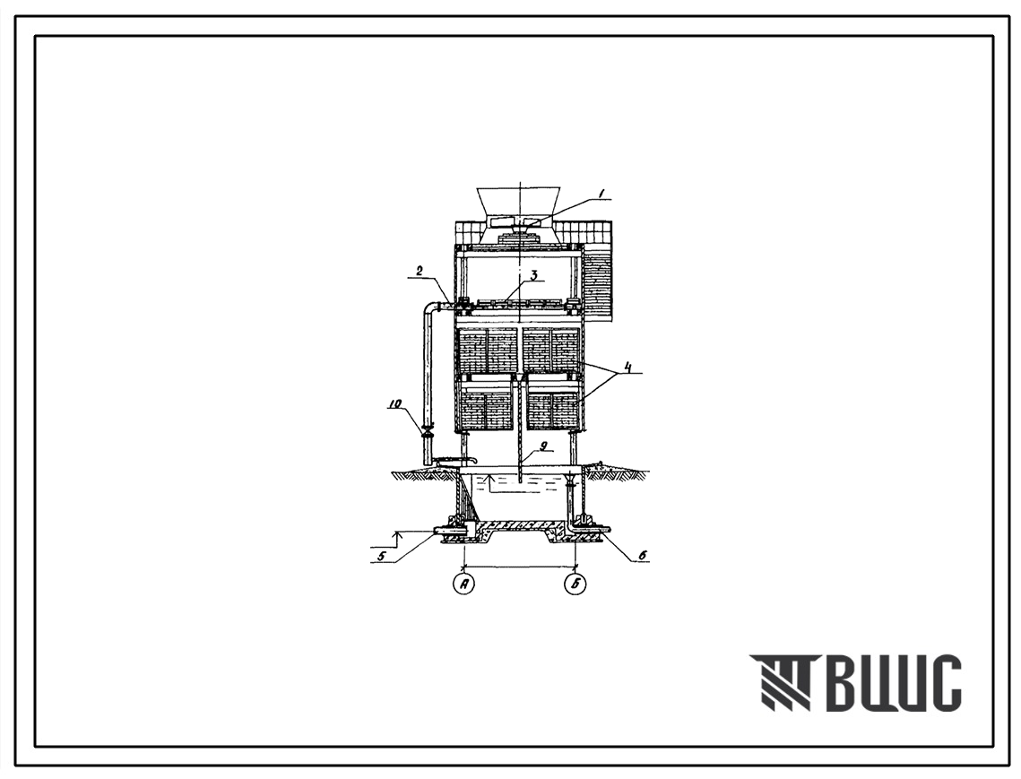 Типовой проект 901-6-82.86 Градирня трехсекционная с вентиляторами 3ВГ25 пленочная с секциями площадью 16 кв. м с каркасом из железобетонных элементов