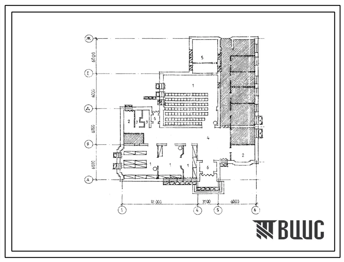 Типовой проект П-4-130(264-20-88.85) Помещения здания сельского совета, (убежище на 130 человек, размеры убежища 24м на 21,2м, режимы вентиляции 1,2).