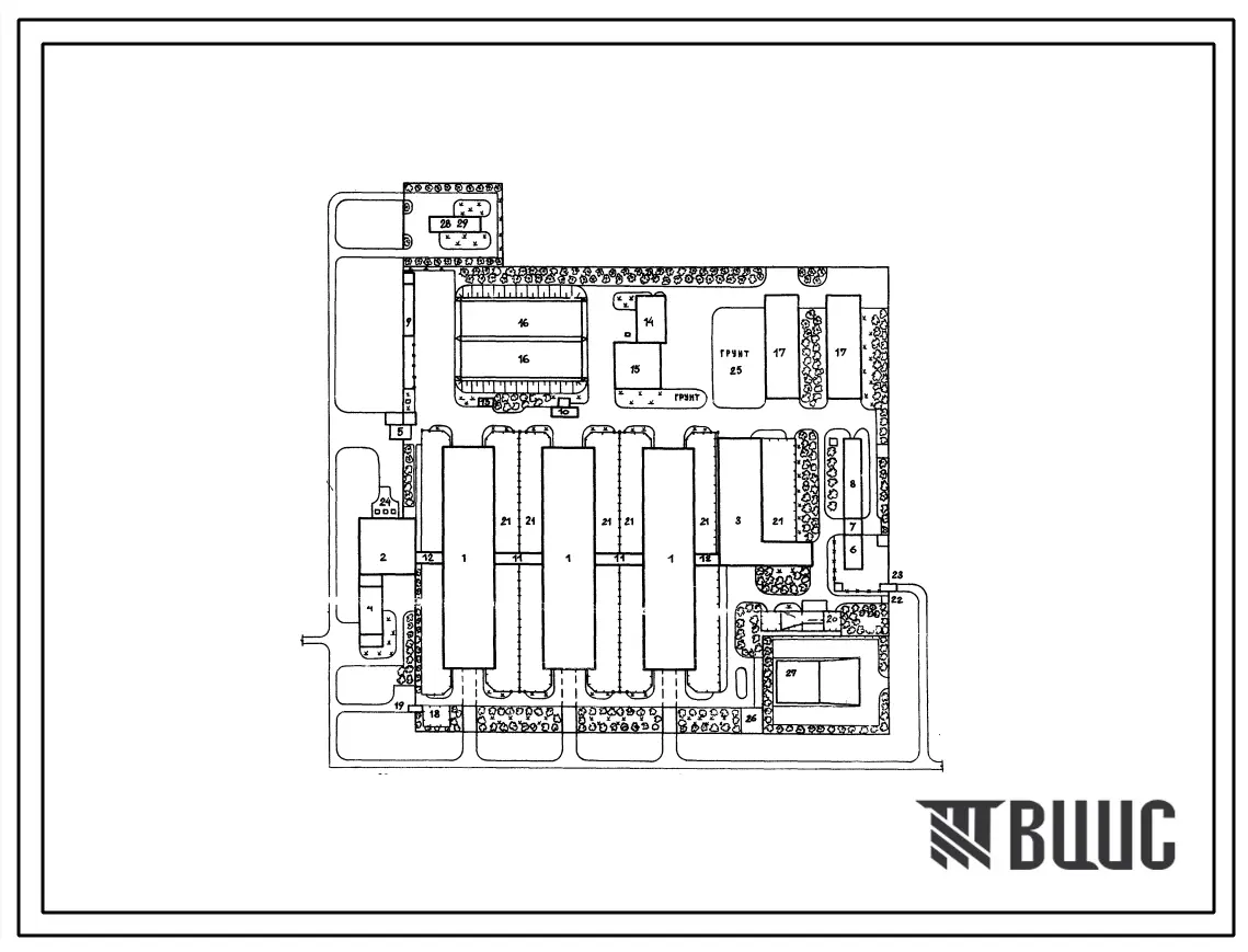 Типовой проект 819-212 Комплекс по производству молока на 1200 коров боксового содержания с подпольными навозохранилищами под животноводческими зданиями