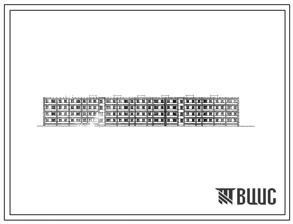 Типовой проект 111-53-52с Четырехэтажный восьмисекционный дом на 64 квартиры (однокомнатных 1А-8, двухкомнатных 2А-24, 2Б-12, трехкомнатных 3А-12, четырехкомнатных 4Б-8) для строительства в 3Б климатическом подрайоне сейсмичностью 8 баллов