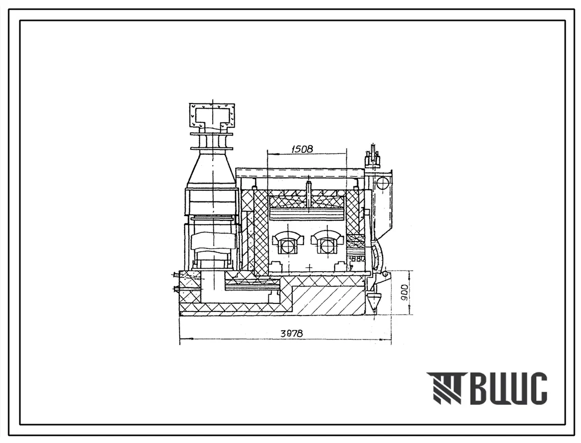 Типовой проект 406-9-268.83 Печь нагревательная двухкамерная, размеры пода 2(1,16х1,5)м, на газе и мазуте с отводом дыма вниз.
