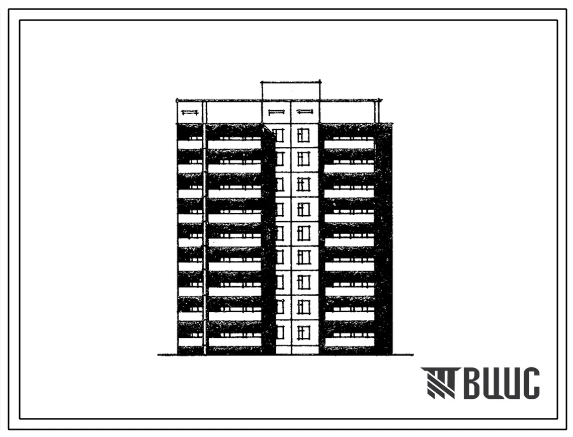 Типовой проект 125-053.83 9-этажная 36-квартирная блок-секция торцевая правая с рядовым окончанием 1Б-2Б-2Б-3Б. Для строительства в 1В климатическом подрайоне, 2 и 3 климатических районах.