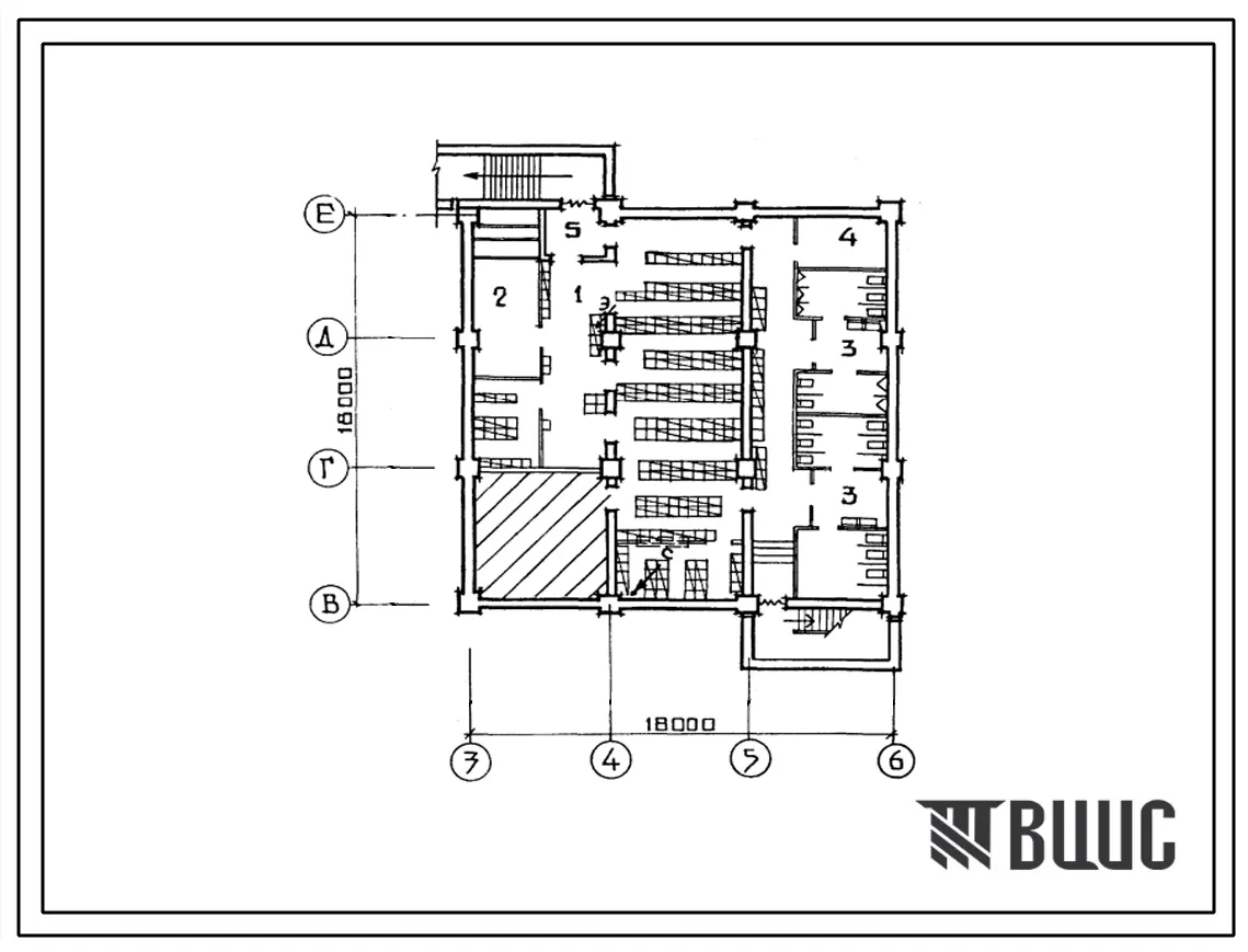 Типовой проект П-1-340(503-5-23.86) Помещения камеры хранения в подвале автовокзала вместимостью 300 человек, (убежище на 340 человек, размеры убежища 18м на 18м, режимы вентиляции 1,2,3).