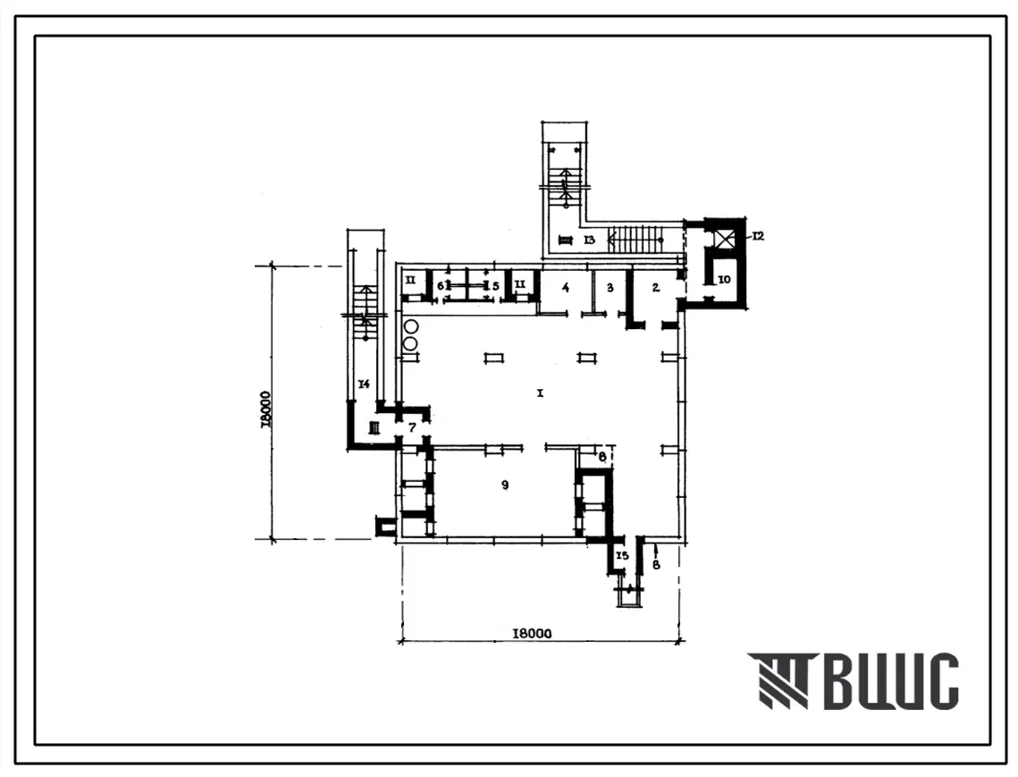 Типовой проект А-3-350(416-1-204С.87) Материальный склад в подвале корпуса бытовых и вспомогательных помещений склада для хранения продовольственных товаров  (убежище на 350 человек, размеры убежища 18м на 18м, режимы вентиляции 1,2,3).
