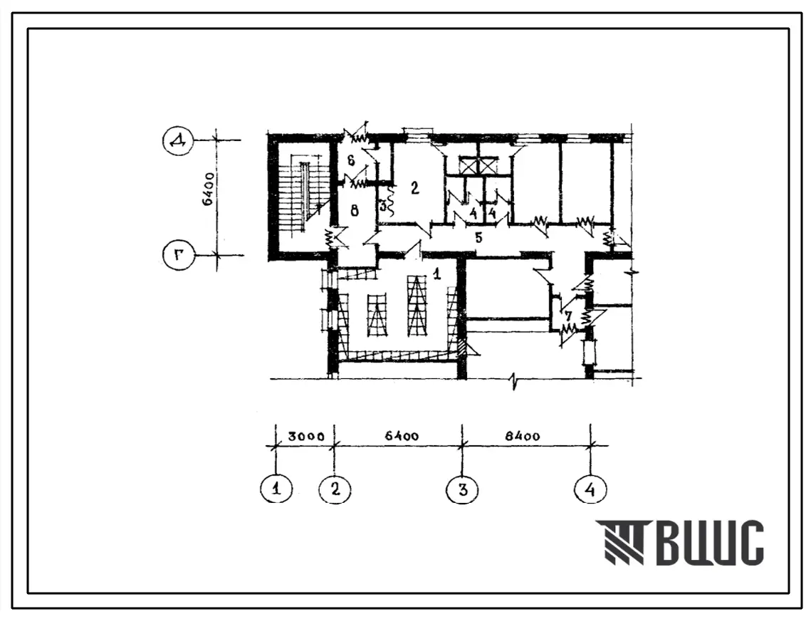 Типовой проект Б-3-70(284-1-83) Двойное использование 1 этажа сельского дома быта на 35 рабочих мест, (убежище на 70 человек, размеры убежища 17,8м на 6,4м, режимы вентиляции 1,2).