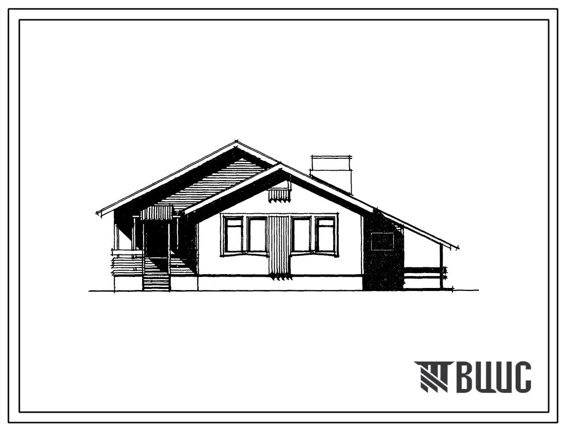 Типовой проект 181-219-18.84 1-этажный 1-квартирный 3-комнатный жилой дом сблокированный с хозяйственной постройкой из деревянных панелей заводского изготовления с утеплителем из мягких древесноволокнистых плит. Для строительства во 2 климатическом районе