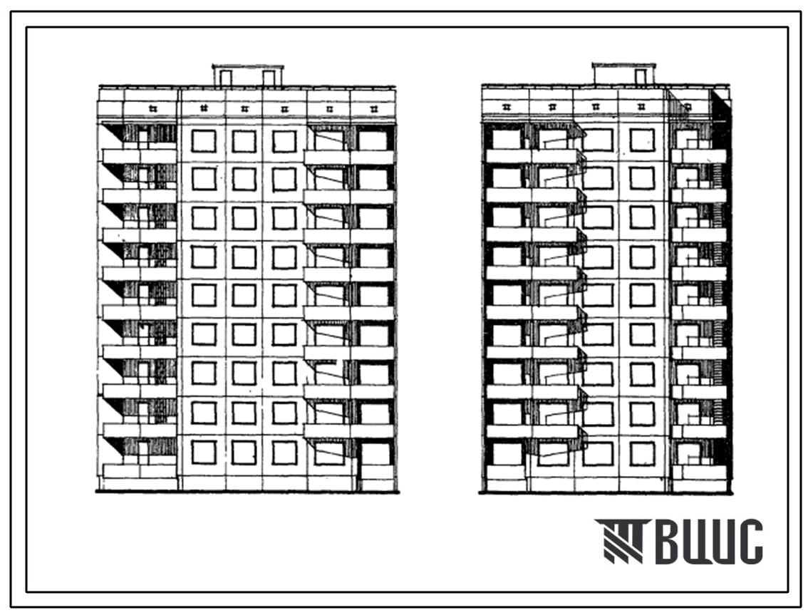 Типовой проект 94-045 Девятиэтажная крупнопанельная угловая блок-секция на 36 квартир, левая (У.2Б-3А-3Б-3Б)