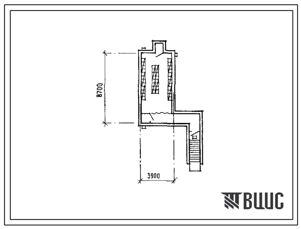 Типовой проект Пу-1-50-367.89 В формате DWG .Быстровозводимые противорадиационные укрытия вместимостью на 50 чел. Стены из бетонных блоков по ГОСТ 13579-78 (убежище на 50 человек, размеры убежища 8,7м на 3,9м, режимы вентиляции 1)