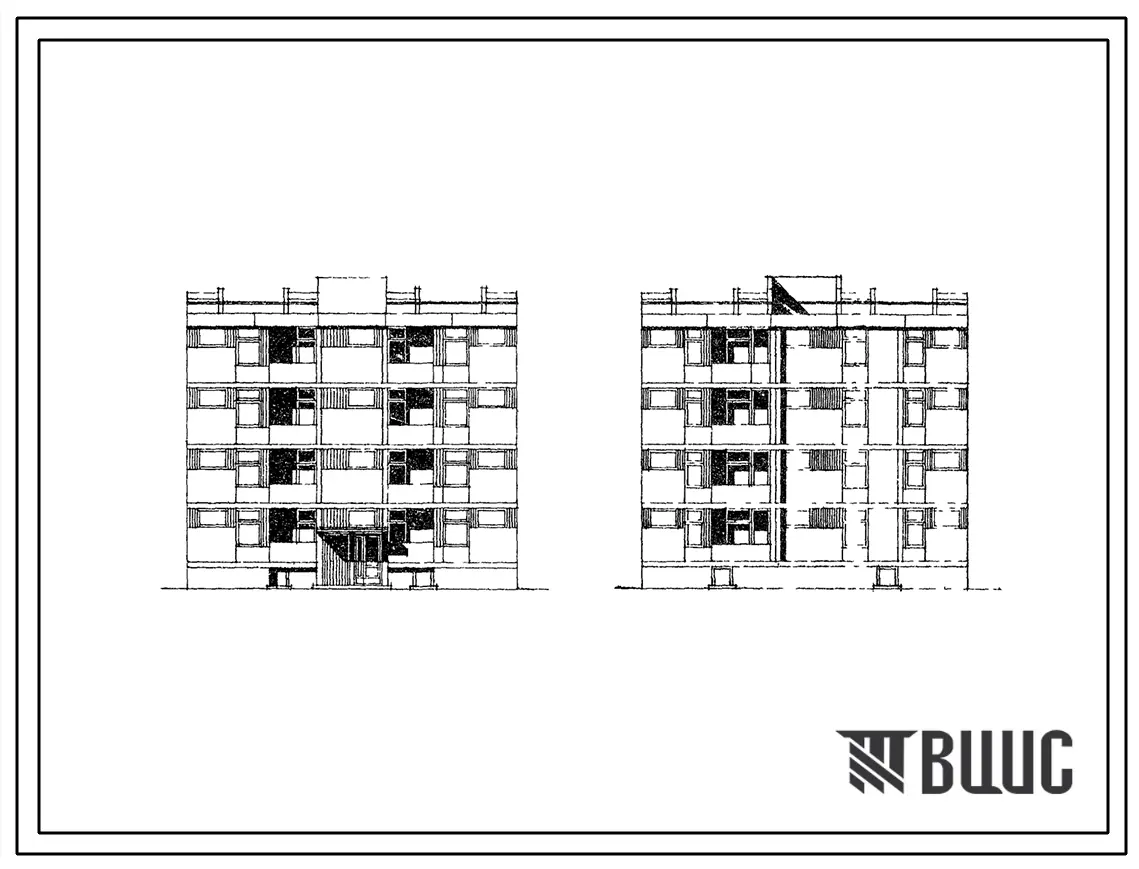 Типовой проект 126-044 Четырехэтажная блок-секция с квартирами 1А-2Б-3Б для жилых домов из ячеистого бетона. (Вариант с разрезкой 1200 мм).