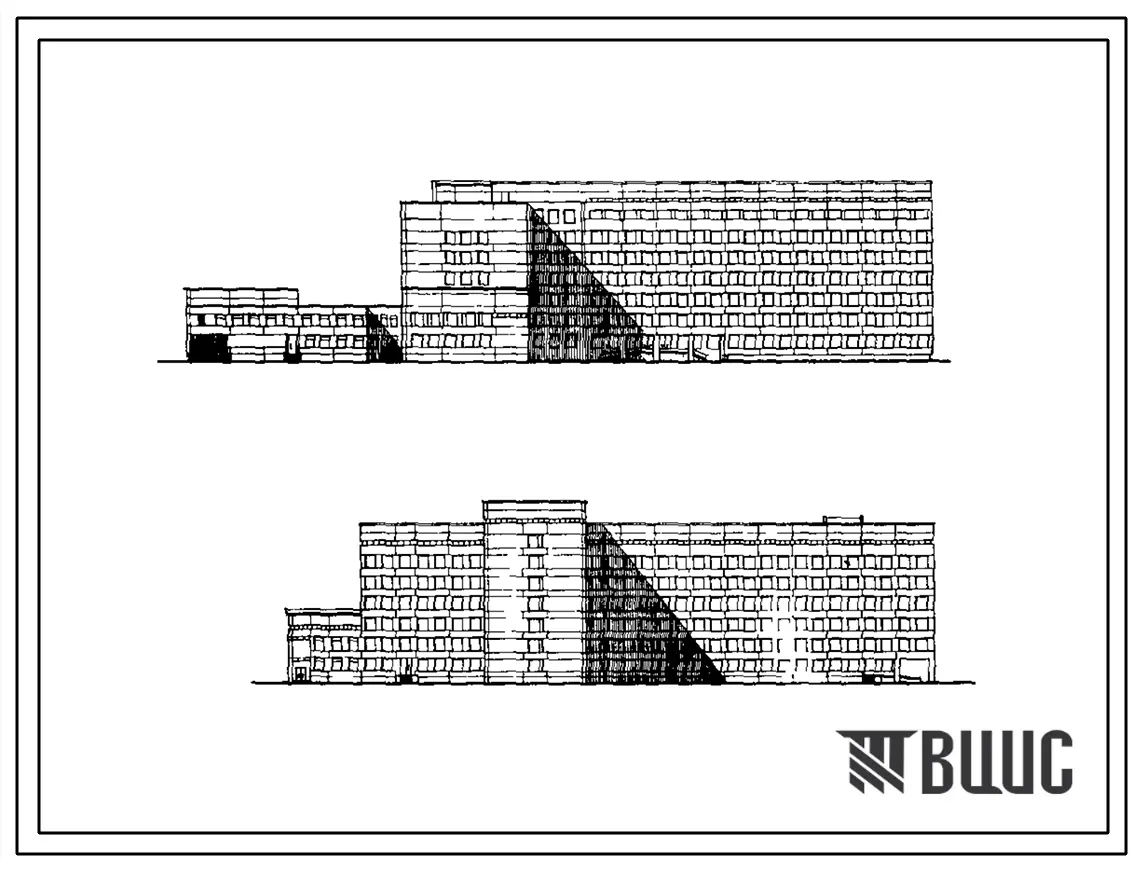 Типовой проект 252-3-29 Главный корпус кардиологического диспансера на 240 коек. Здание двух-, пятиэтажное.  Каркас сборный железобетонный серии ИИ-04. Стены из легкобетонных панелей.