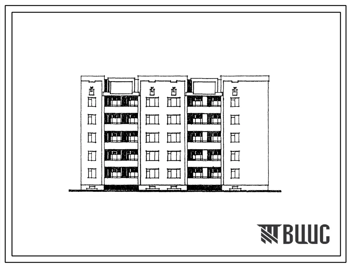 Типовой проект 67-044/1.2 Двойная блок-секция торцевая правая 5-этажная 25-квартирная 1Б-2Б-3Б-2Б-3Б. Для строительства во 2В климатическом подрайоне (львовская область).