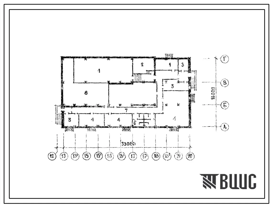 Типовой проект Б-1-390-76.98(252-3-17) Хозяйственно-бытовые помещения в подвале профилактория на 312 мест. Блок Б — столовая, (убежище на 390 человек, размеры убежища 33м на 18м, режимы вентиляции 1,2,3).