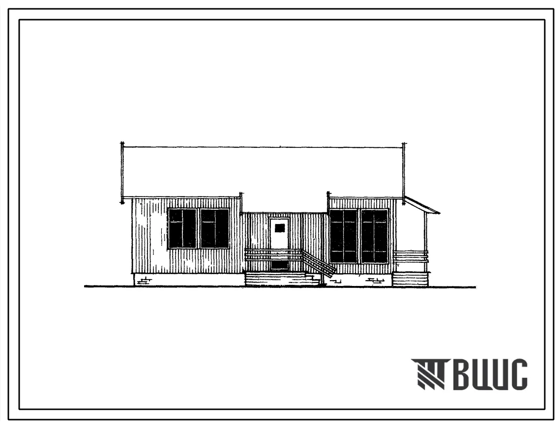 Типовой проект 181-115-31/73 Одноэтажный одноквартирный двухкомнатный 2Б жилой дом. Стены деревянные панели вертикальной разрезки с утеплителем из минераловатных плит. Для строительства в 1В и 2В климатических подрайонах