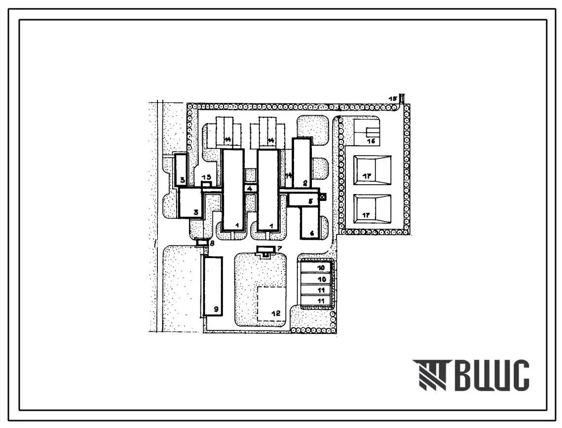 Типовой проект 801-01-100.90 Ферма на 400 коров боксового содержания с энергосберегающими и автоматизированными технологическими производственными процессами Содержание телят - до 20-дневного возраста. Доение - в доильно-молочном блоке. Раздача кормов – т