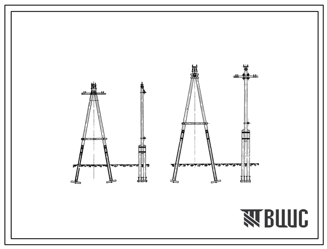 Серия 3.407-50 Одноцепные деревянные опоры с железобетонными приставками для городских воздушныхлиний 6-10 кв. Для IV и особого районов по гололеду. Материалы для проектирования.