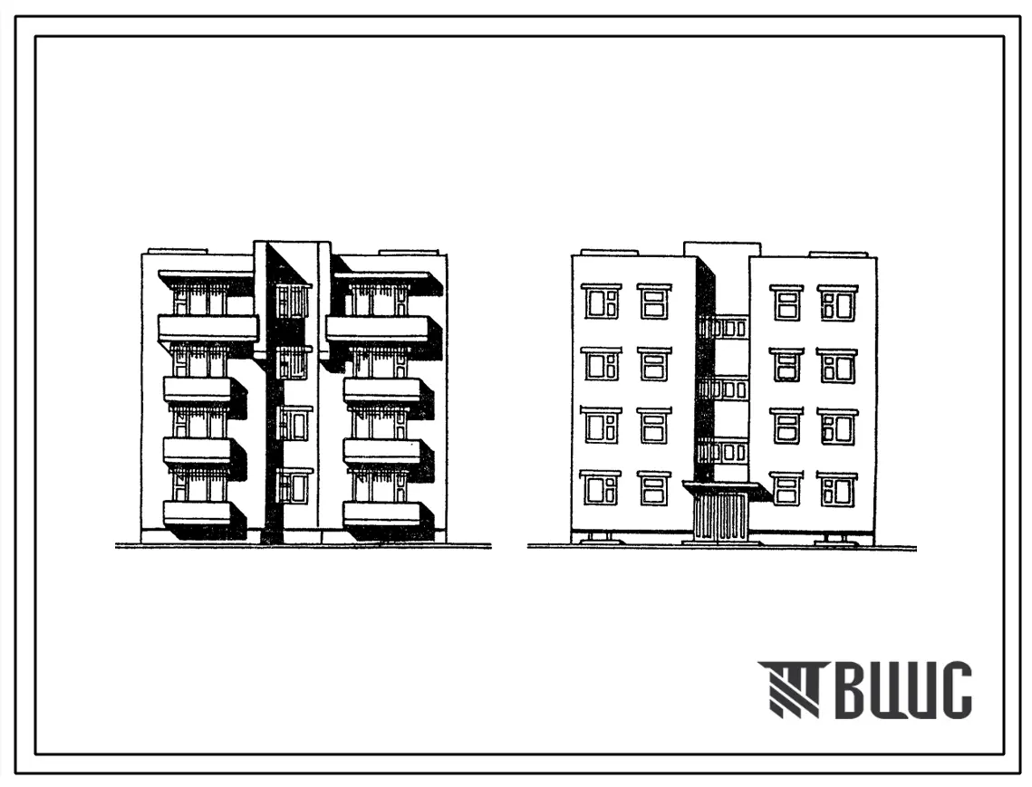 Типовой проект 89-0107.13.86 Четырехэтажная рядовая-торцовая блок-секция на 8 квартир (для Белорусской ССР)