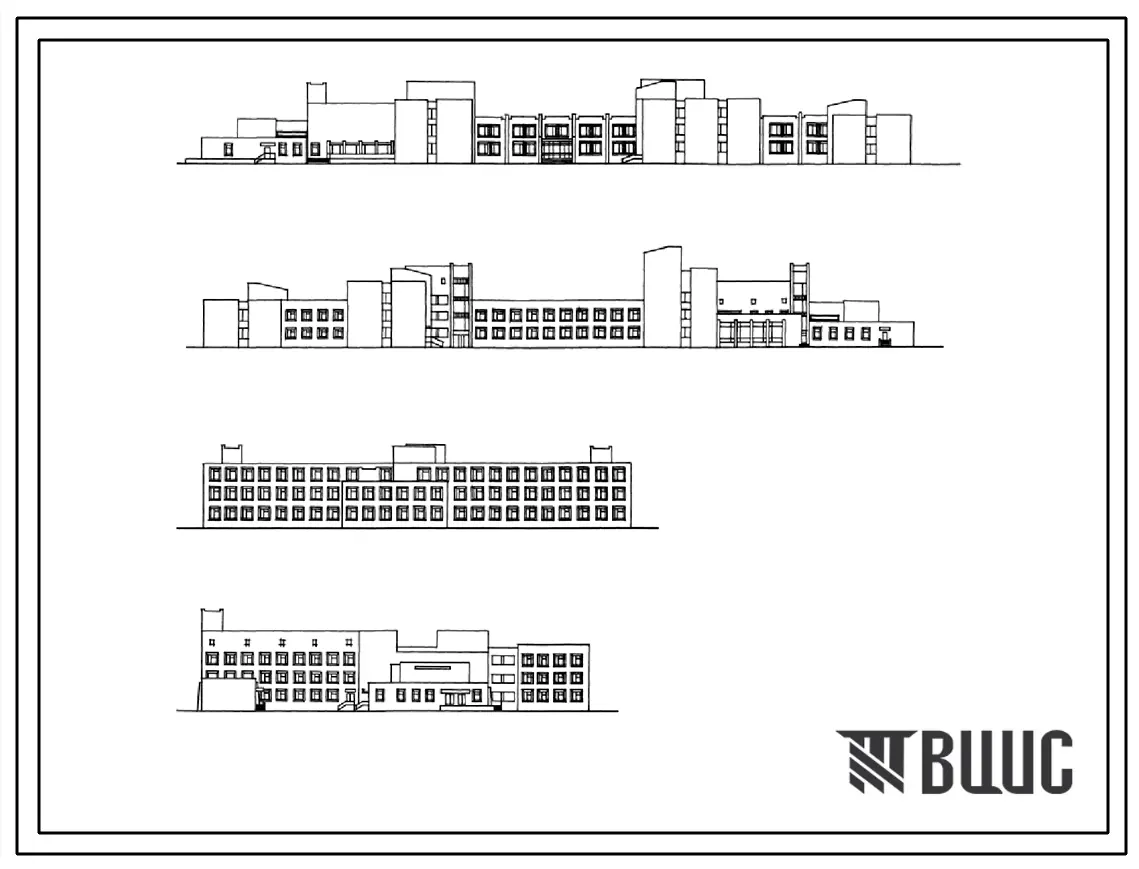 Типовой проект 244-1-37 Главный корпус детского санатория на 210 мест. Здание трёхэтажное. Стены из кирпича.