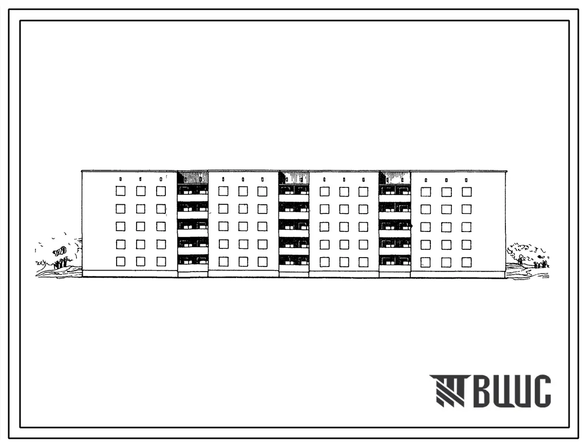 Типовой проект 114-87-68/1 Пятиэтажный четырехсекционный жилой дом на 50 квартир (однокомнатных 1Б-10; двухкомнатных 2Б-10; трехкомнатных 3А-20; четырехкомнатных 4Б-10).
