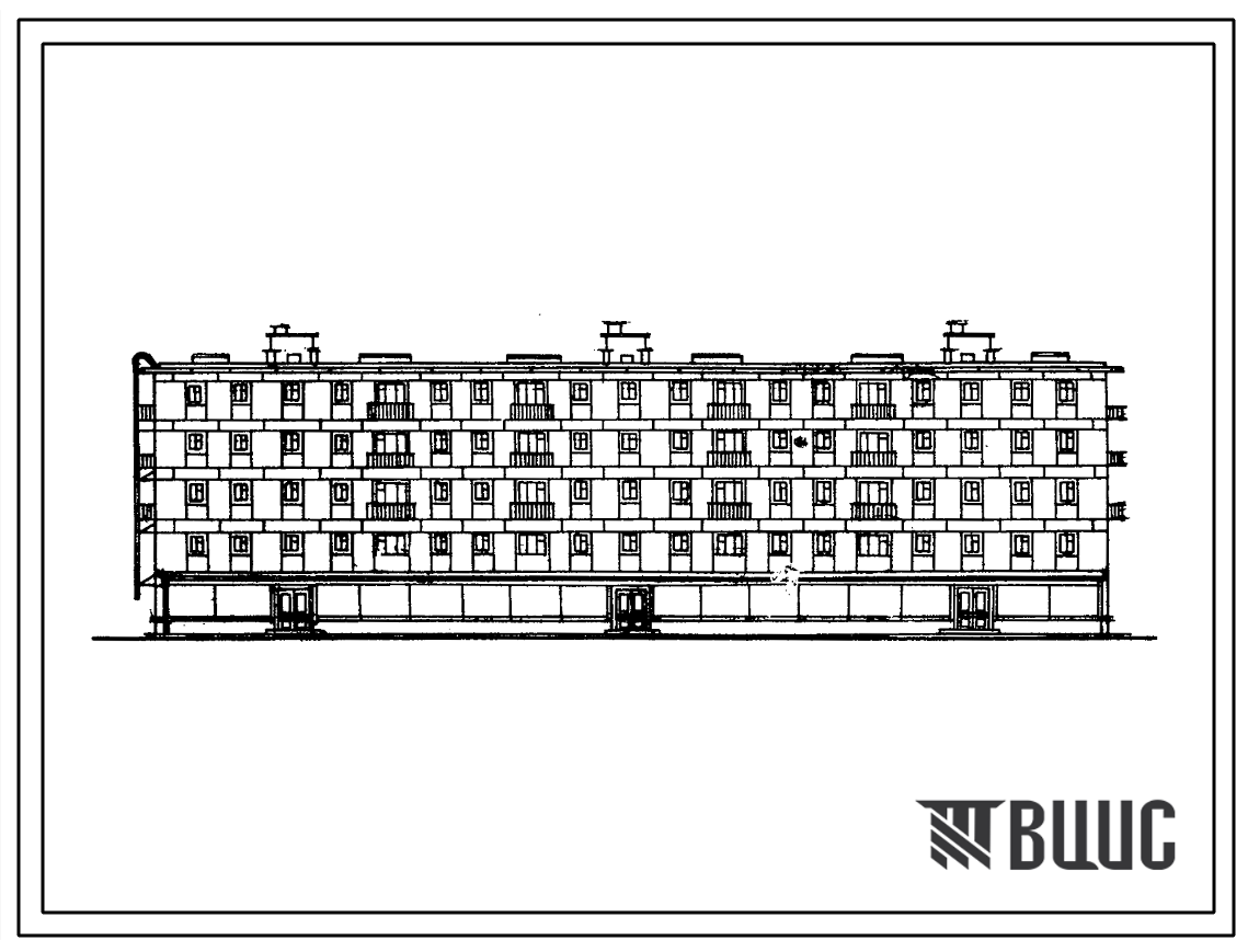 Типовой проект 1-307с-4Б Пятиэтажный дом на 48 квартир со встроенным магазином в цокольном этаже