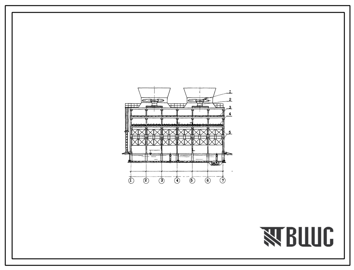 Типовой проект 901-6-61 Градирня с вентиляторами 2ВГ70 капельная с секциями площадью 192 кв.м с каркасом из железобетонных элементов