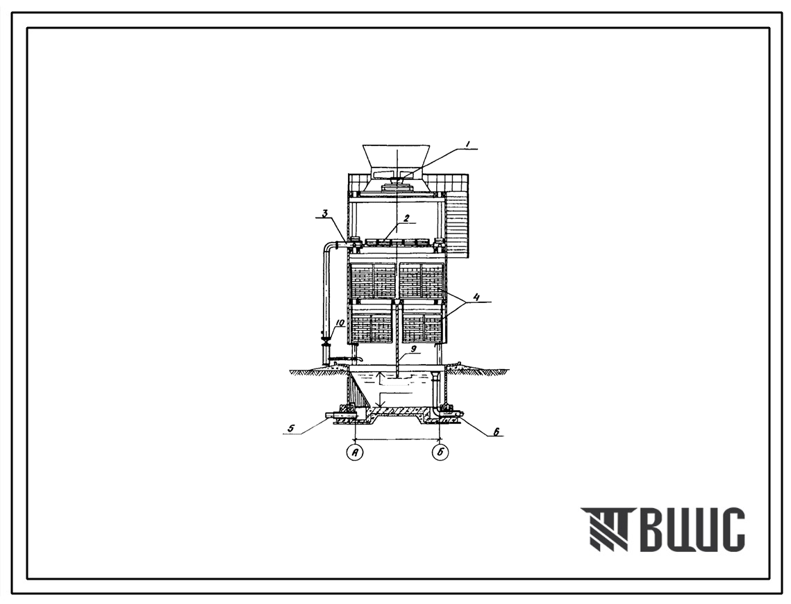 Типовой проект 901-6-83.86 Градирня четырехсекционная с вентиляторами 3ВГ25 пленочная с секциями площадью 16 кв. м с каркасом из железобетонных элементов