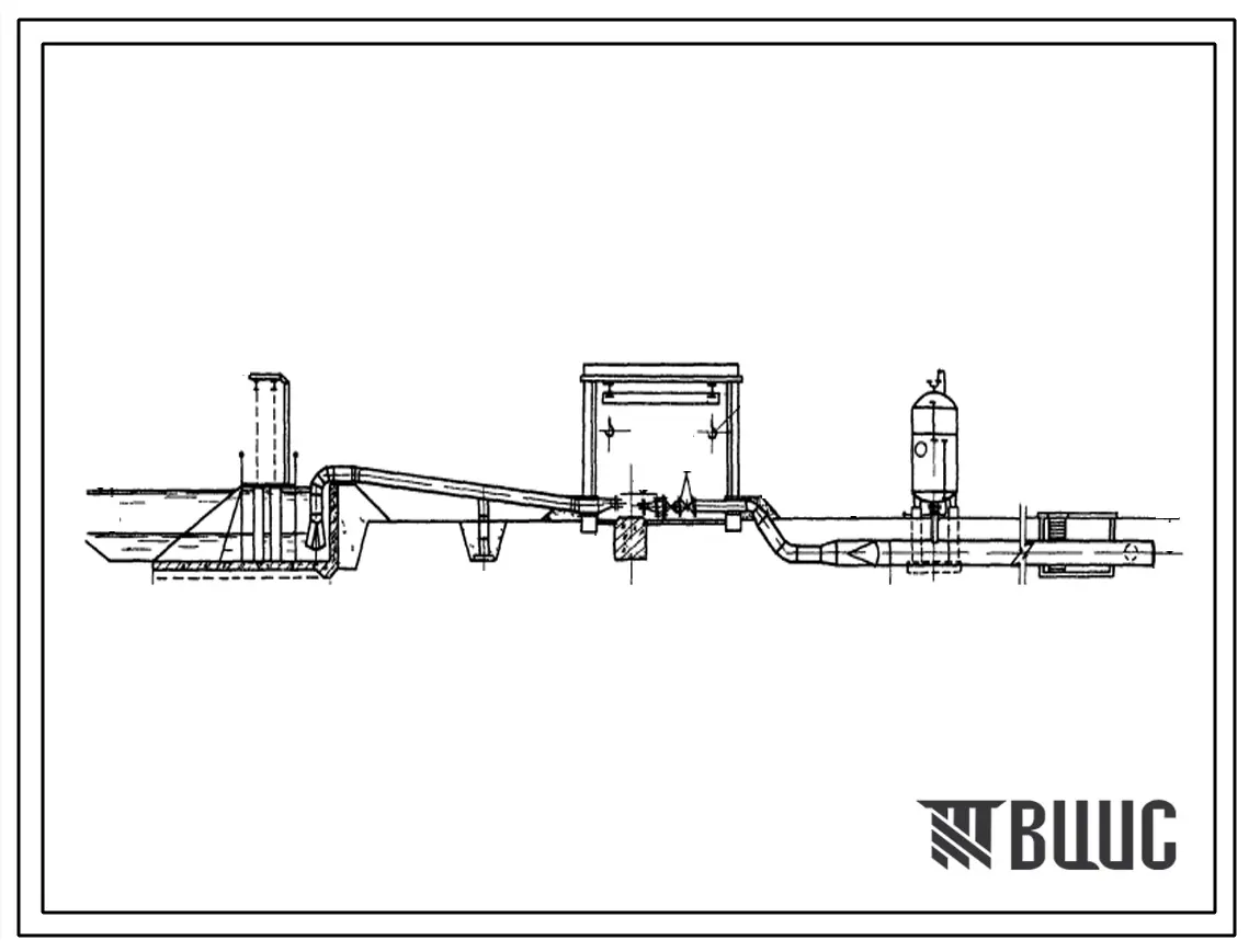 Типовой проект 820-3-7 Трехагрегатная насосная станция с асинхронными электродвигателями подачей 1010 л/с при напоре 120 м, оборудованная насосами Д 1250-125, для работы на закрытую сеть, с водозабором из канала. Здание бескаркасное