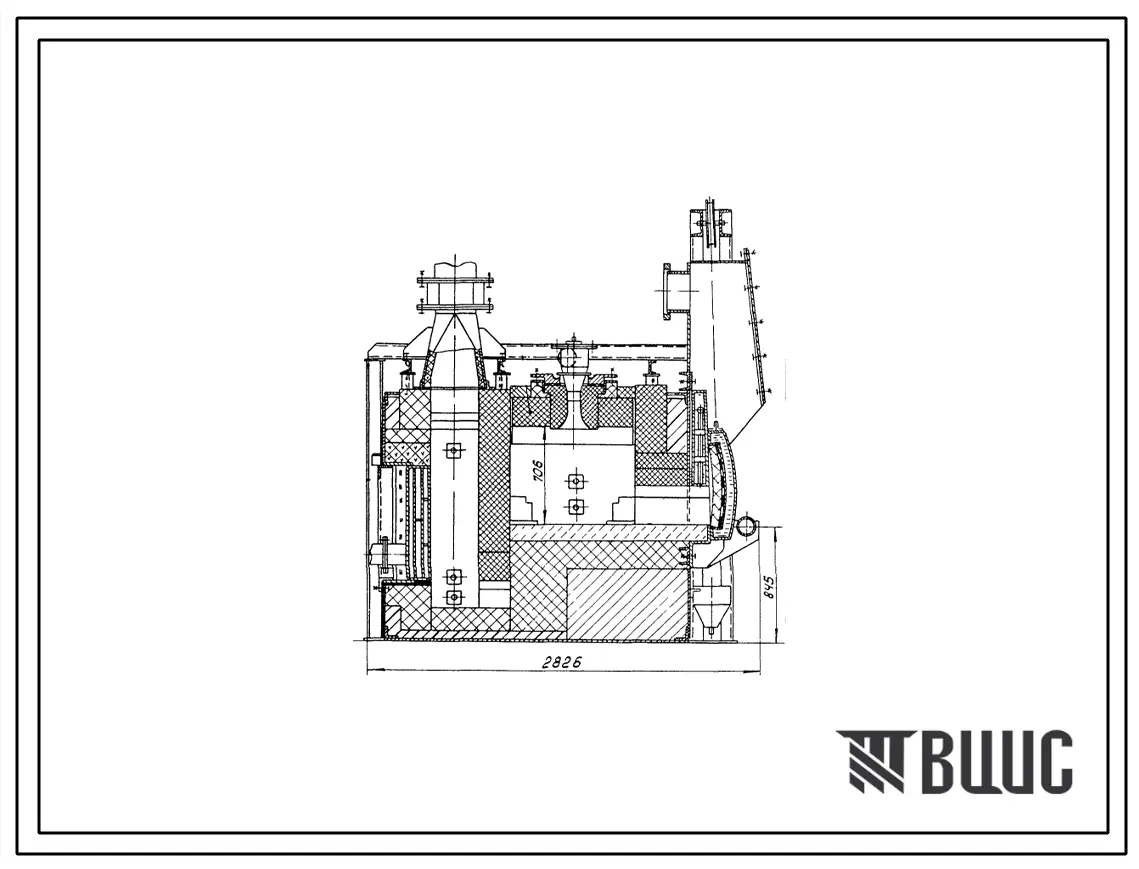 Типовой проект 406-9-307.86 Печь нагревательная камерная размерами пода 1,04 х 0,93 м на газе низкого давления с отводом дыма вверх
