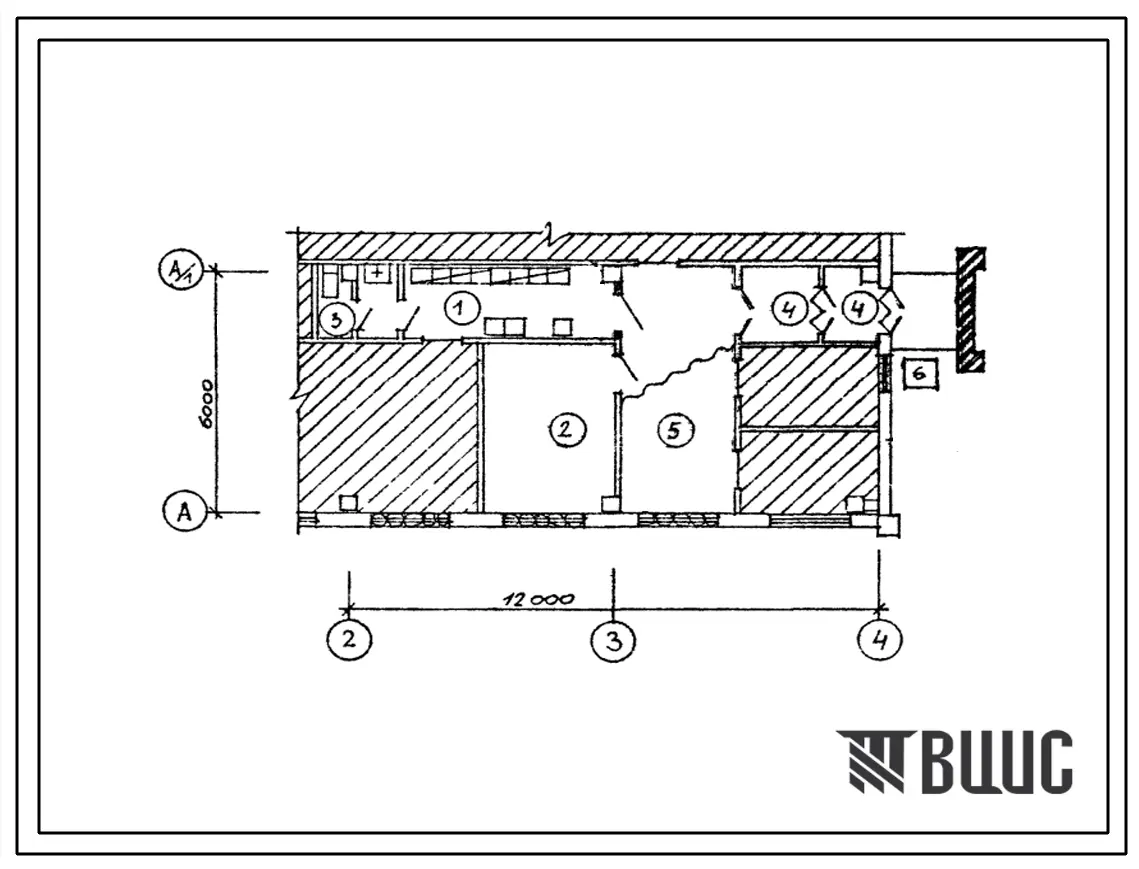 Типовой проект П-5-15(503-1-84.13.91) Помещения гаража на 10 грузовых автомобилей с открытой стоянкой (стены панельные), (убежище на 15 человек, размеры убежища 12м на 6м, режимы вентиляции 1,2,3).